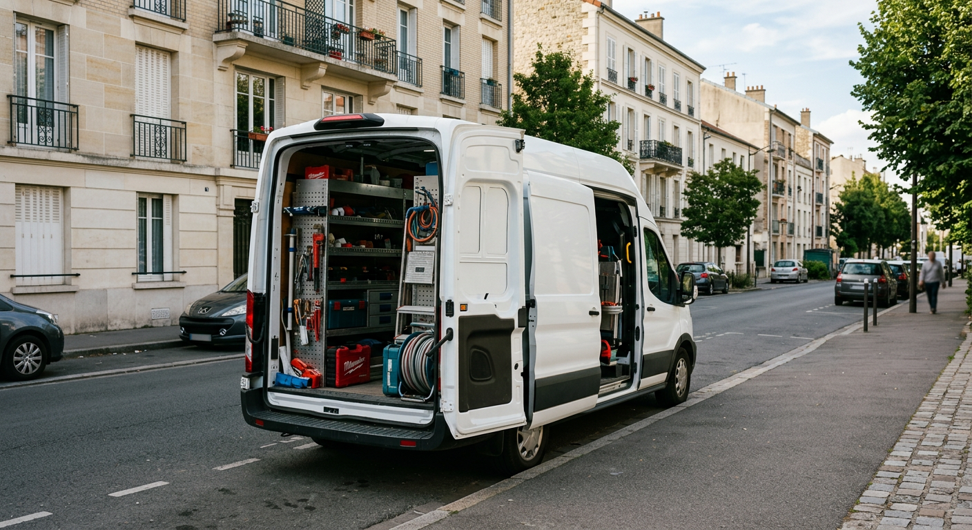 Camionnette plombier Allo Plombier Bordeaux en intervention dans les Gironde